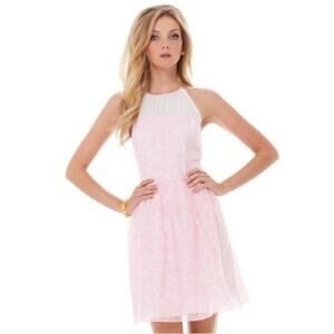 Lilly Pulitzer Kailey Dress Pink Fit & Flare Party Chiffon Neck Women 4